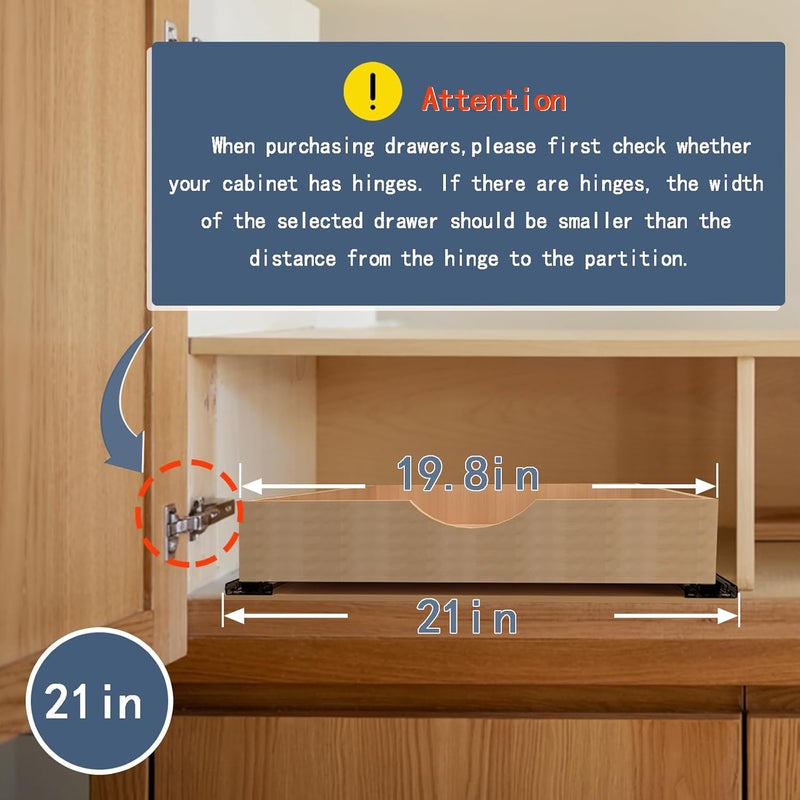 Draworia Pull Out Cabinet Drawers - 6x2 Size Options (12-23'W,18-21'D), Pre-Assembled with Soft Close Slides, Solid Beechwood, Easy Installation(21'W x 18'D) - Image 5